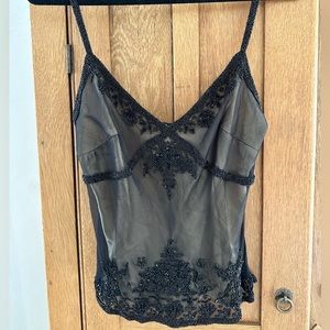 Scala Hand Beaded Silk Top, size L